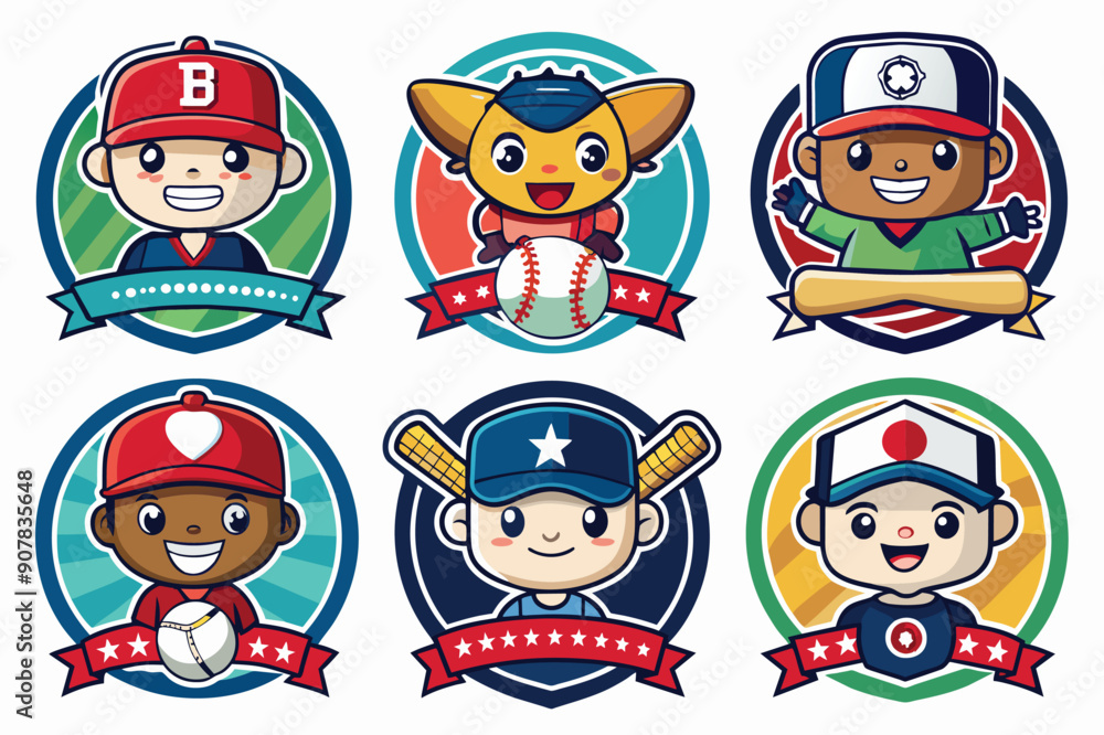 Six Cartoon Baseball Player Icons with Different Nationality Themes Six Cartoon Baseball Player Icons with Different Nationality Themes