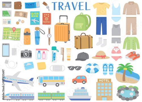 旅行と荷物にまつわるイラスト