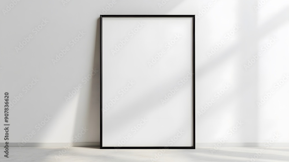 Blank picture frame mockup on white wall. Square orientation. Artwork template in modern interior design Blank picture frame mockup on white wall. Square orientation. Artwork template in modern interior design