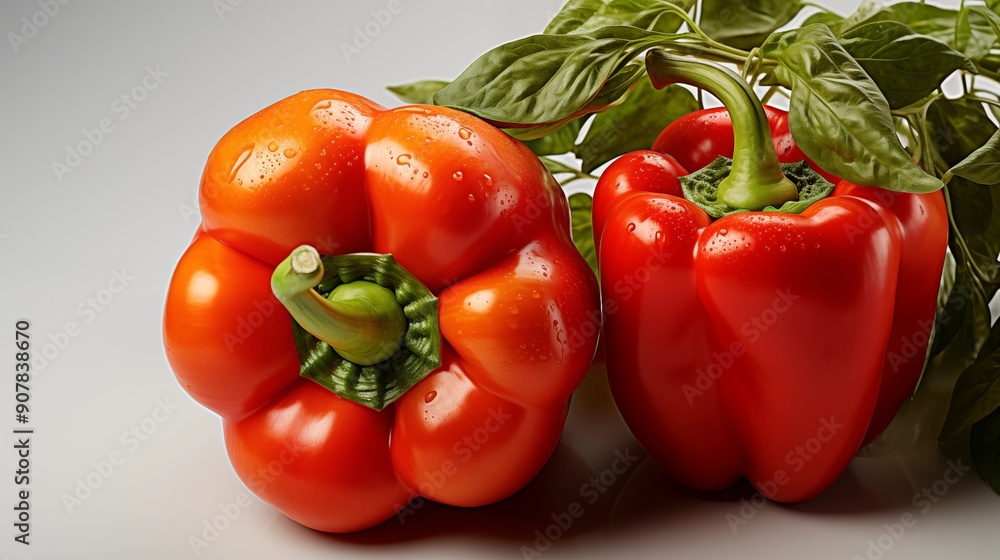 Close up of a fresh italian sweet pepper, macro photography, delicious textures, front view from above, studio lighting, white background. Close up of a fresh italian sweet pepper, macro photography, delicious textures, front view from above, studio lighting, white background.