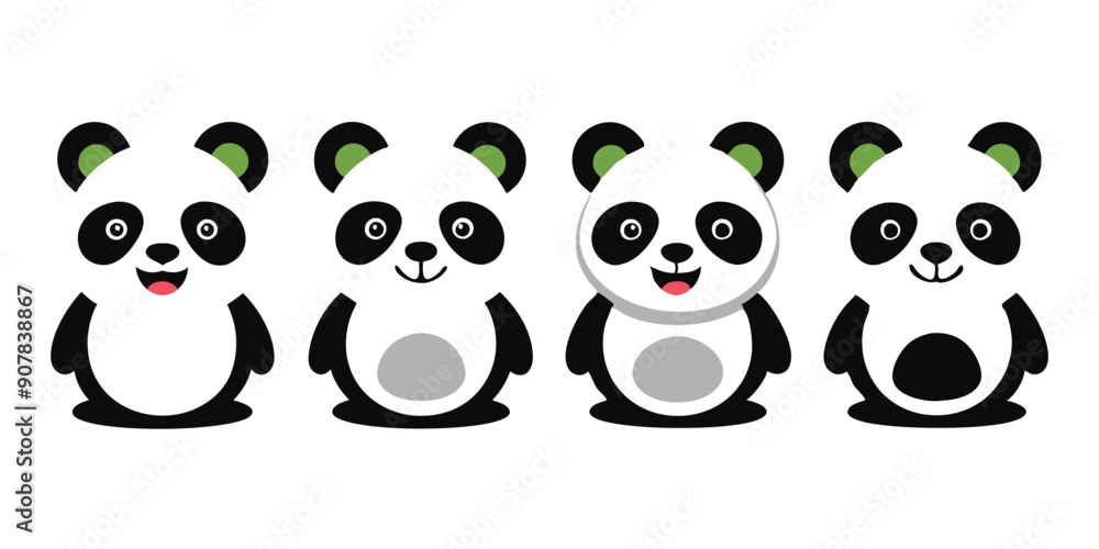 Four Cartoon Pandas with Different Facial Expressions Four Cartoon Pandas with Different Facial Expressions