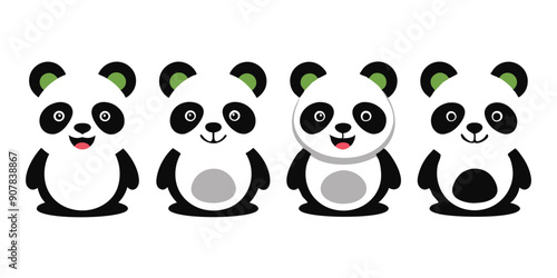 Four Cartoon Pandas with Different Facial Expressions