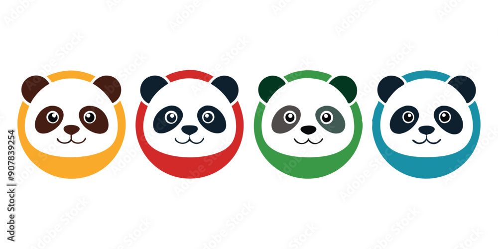 Obraz premium Four Cartoon Panda Faces with Different Colored Borders