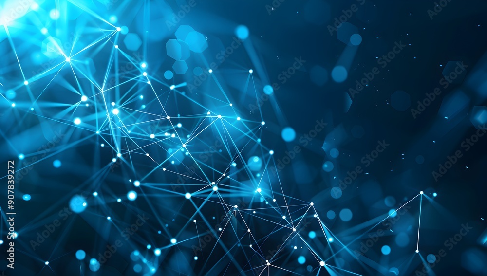 Abstract technology background with digital connections and polygonal network lines on a blue gradient, futuristic abstract vector illustration of cyberspace or big data connection concept. Banner des Abstract technology background with digital connections and polygonal network lines on a blue gradient, futuristic abstract vector illustration of cyberspace or big data connection concept. Banner des