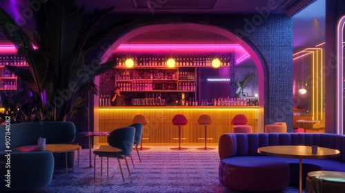 Wallpaper Mural Small Team Strategizing New Initiative in Neon Environment Torontodigital.ca