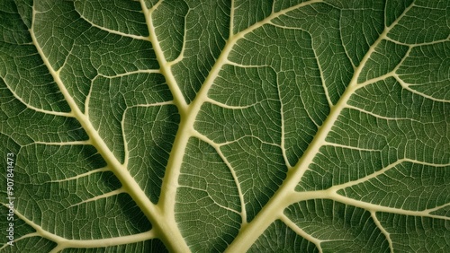 A close up of a green leaf with white veins, AI photo