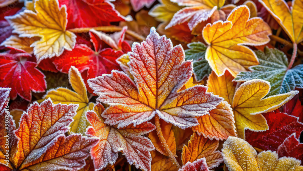autumn leaves covered with frost on a blurred background of the park, fall, season, seasonal, wallpaper, plants, foliage, forest, trees, red, yellow, frost, September, October, nature autumn leaves covered with frost on a blurred background of the park, fall, season, seasonal, wallpaper, plants, foliage, forest, trees, red, yellow, frost, September, October, nature
