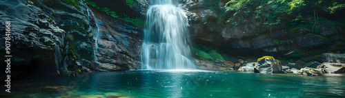 Waterfall in a Lush Forest - Realistic Image