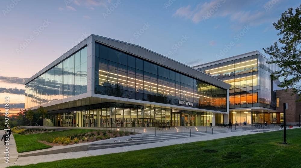 Modern Glass Building with Sunset Reflection. Modern Glass Building with Sunset Reflection.
