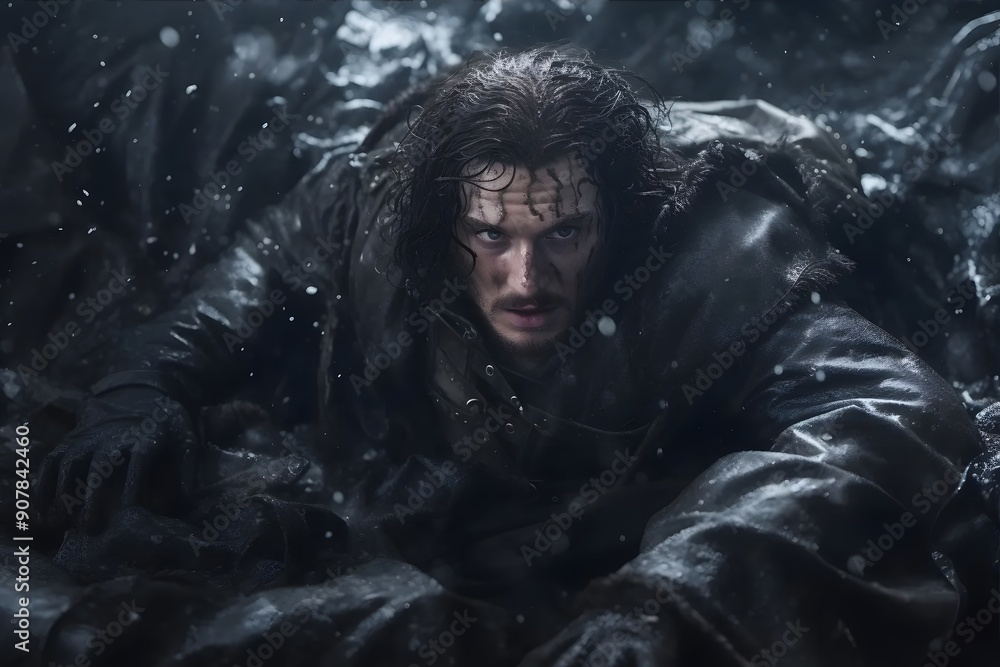 Intense Warrior: Portrait of a Determined Fighter in Dark Armor Intense Warrior: Portrait of a Determined Fighter in Dark Armor