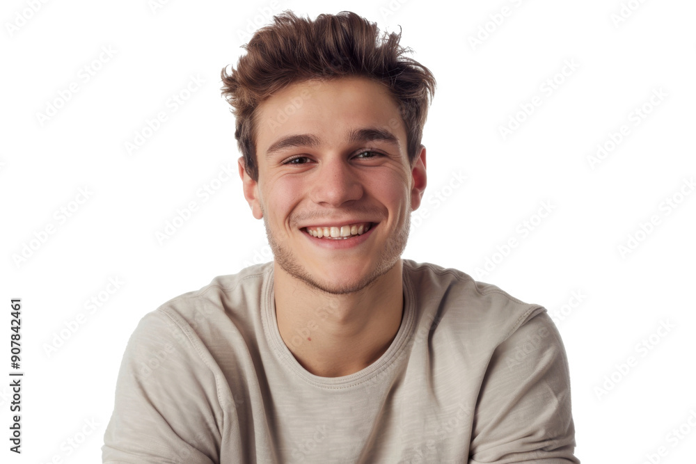 Young man smiling warmly, dressed in casuals, isolated on white background Young man smiling warmly, dressed in casuals, isolated on white background