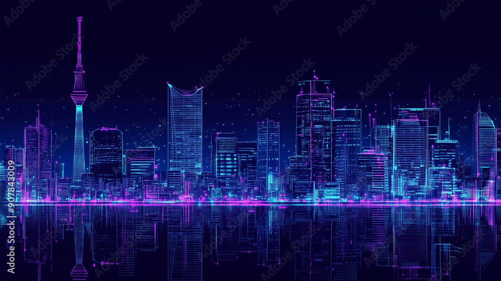 東京夜景のネオン輪郭 東京夜景のネオン輪郭