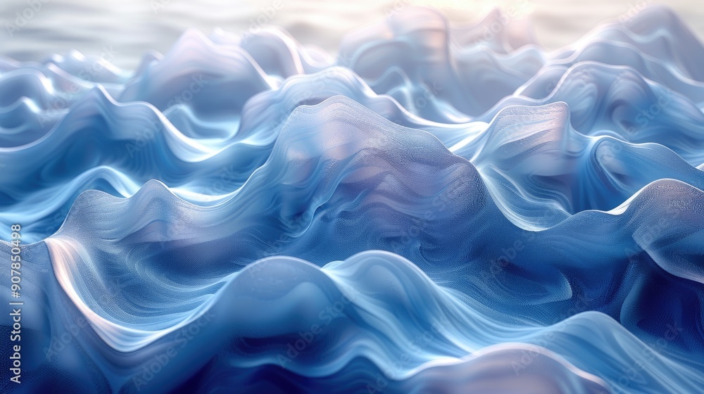 Obraz premium Abstract blue waves with light and shadows creating a dreamy landscape, resembling ocean waves flowing smoothly and gracefully.