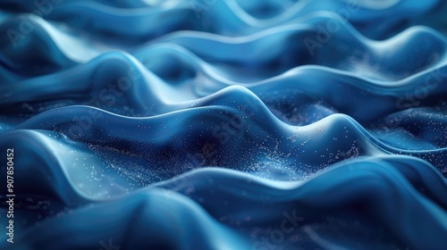 Abstract blue wave pattern with smooth textures and soft lighting, creating a serene and calming visual effect.