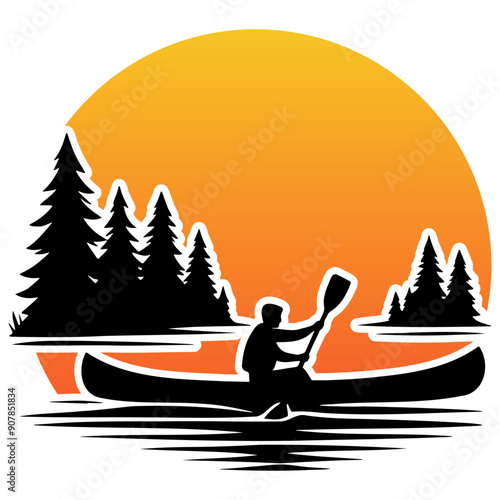 Kayaking Race Silhouette.