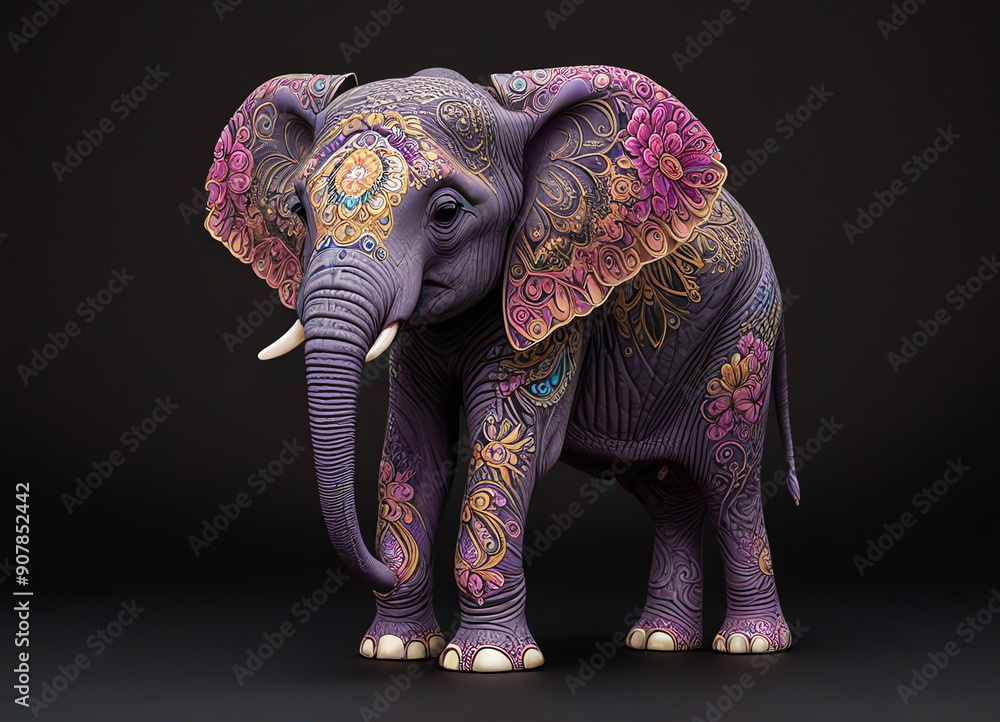An illustration of a baby elephant standing against a black background An illustration of a baby elephant standing against a black background