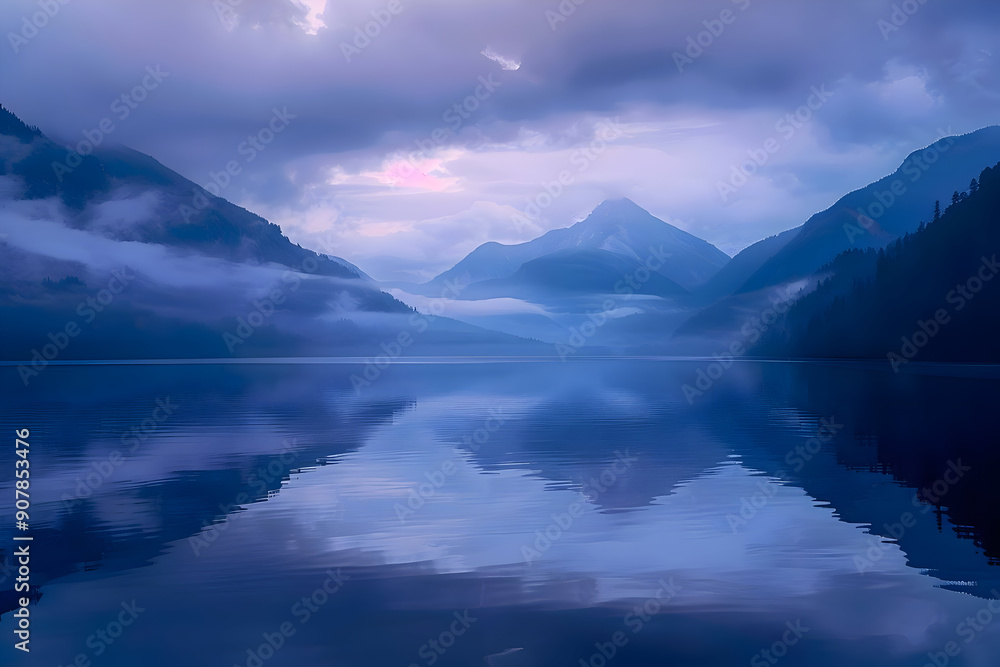 Misty Mountain Reflections - A Serene Landscape Photo Misty Mountain Reflections - A Serene Landscape Photo