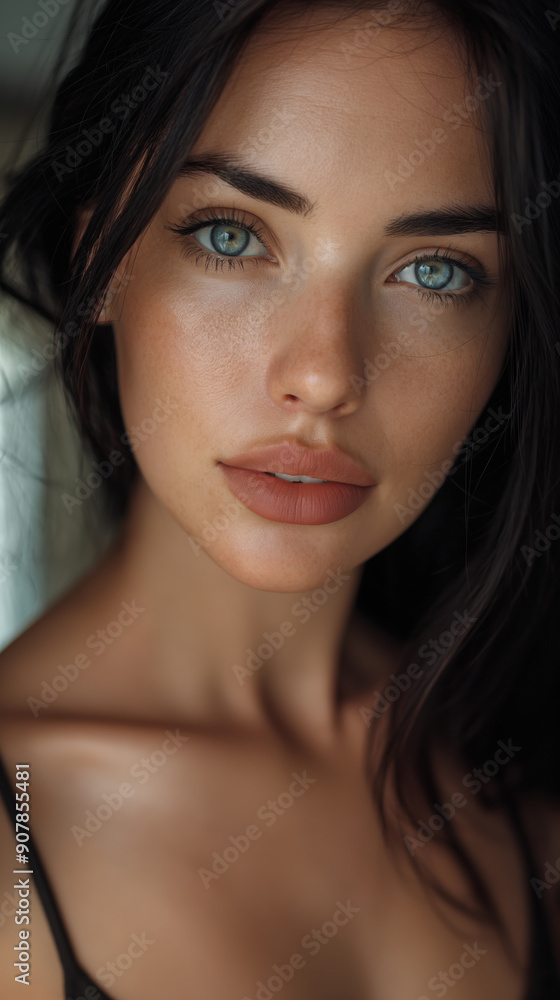A stunning close-up portrait featuring a beautiful woman with green eyes, bare shoulders, fit body, and slightly freckled skin A stunning close-up portrait featuring a beautiful woman with green eyes, bare shoulders, fit body, and slightly freckled skin