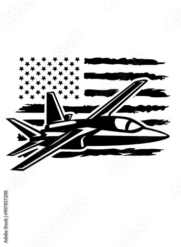 US Jet plane | Aircraft | Air Force Vehicle | US Fighter Jet | US Weapons | Distressed US Flag | US Flag | Jet plane | Original Illustration | Vector and Clipart | Cutfile and Stencil