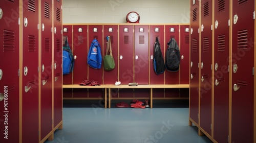 Empty gym locker with neatly arranged sports gear