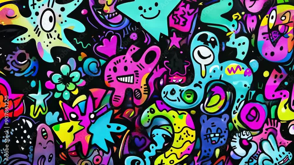 Playful characters and abstract art in vibrant graffiti animation Playful characters and abstract art in vibrant graffiti animation