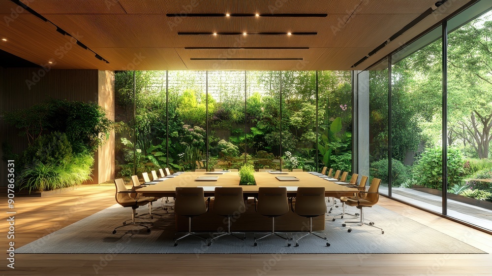 Fototapeta premium Environmental report presentation in a spacious, eco-friendly meeting room