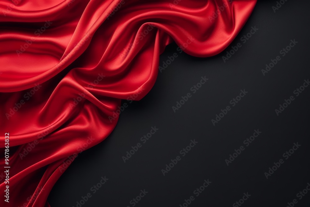 Elegant red silk cloth in motion, dark backdrop, smooth texture, high-quality Elegant red silk cloth in motion, dark backdrop, smooth texture, high-quality