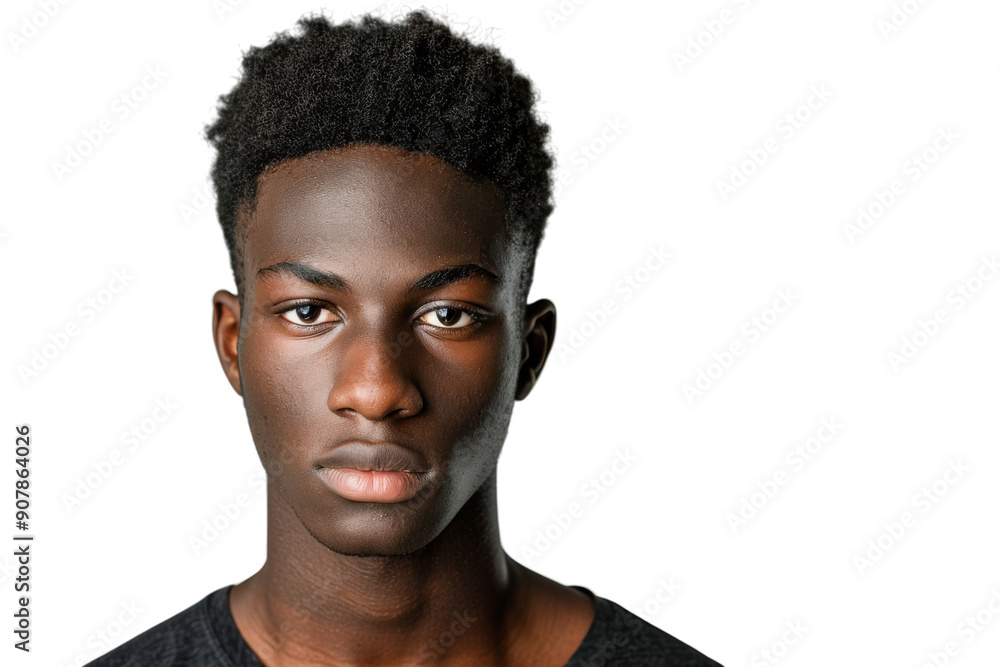 Portrait of a young African American male staring at the camera with a neutral expression Isolated on white background Portrait of a young African American male staring at the camera with a neutral expression Isolated on white background
