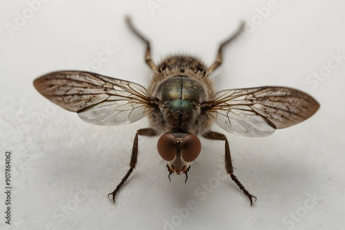 Common horse fly or notch-horned cleg fly isolated on white, Haematopota pluvialis, top view
 photo