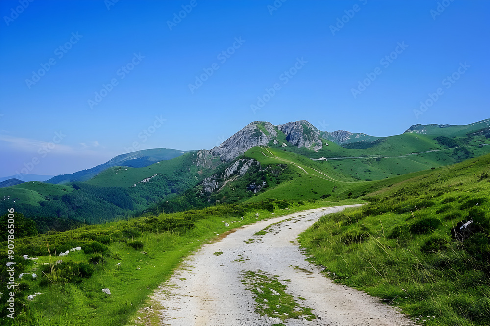 Mountain Road, Winding Path Through Green Hills Mountain Road, Winding Path Through Green Hills