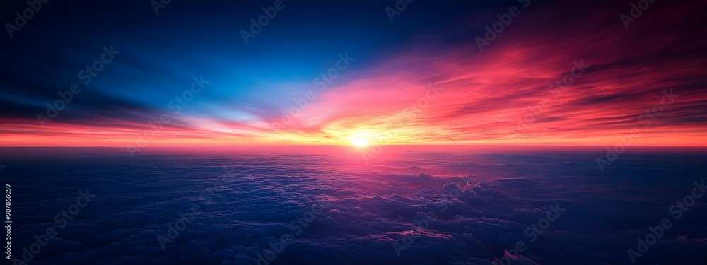 Serene Horizons. Tranquil sunset over a sprawling landscape Serene Horizons. Tranquil sunset over a sprawling landscape
