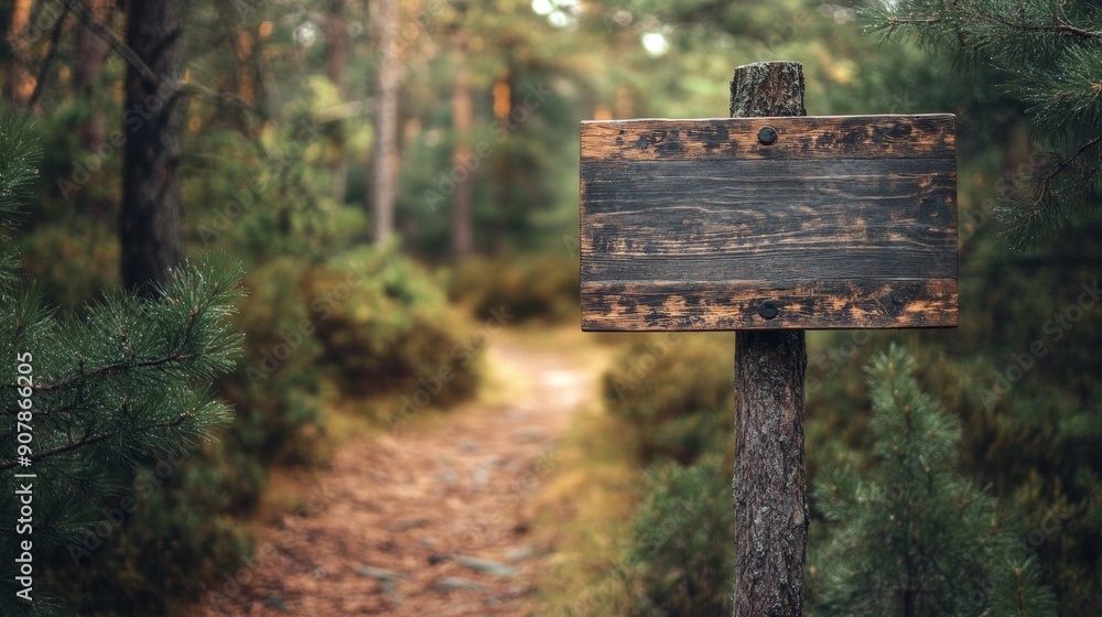Rustic Wooden Signpost Pointing the Way on Pine Forest Trail - Adventure and Exploration in Nature Concept Rustic Wooden Signpost Pointing the Way on Pine Forest Trail - Adventure and Exploration in Nature Concept