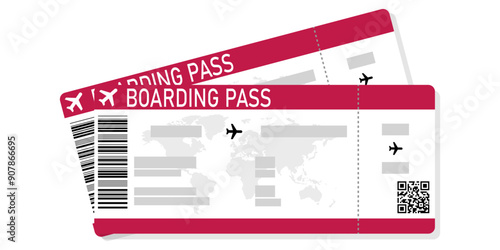 Airplane tickets. Boarding pass tickets template. Plane tickets vector pictogram. Airline boarding pass template. Air ticket icon. Vector illustration