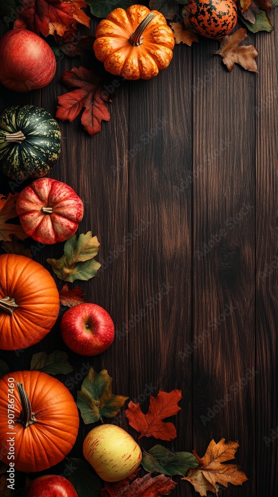 custom made wallpaper toronto digitalAutumn Harvest Scene with Apples, Pumpkins and Fallen Leaves