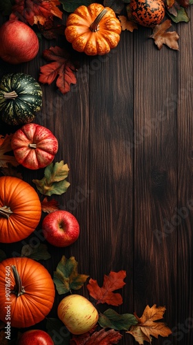 Wallpaper Mural Autumn Harvest Scene with Apples, Pumpkins and Fallen Leaves Torontodigital.ca