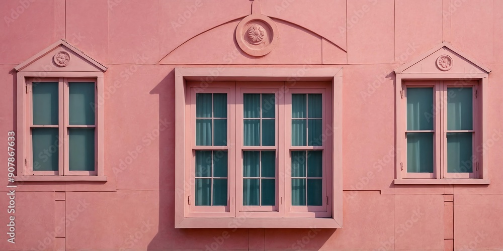 Obraz premium vintage pink theme house with square windows for banne background