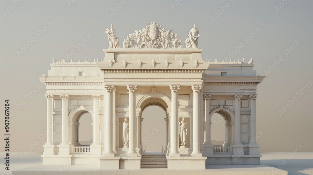 Obraz premium Generate a photo realistic image of a maquette illustrating a historical landmark or monument with architectural details and historical significance; ensure the image is of high resolution