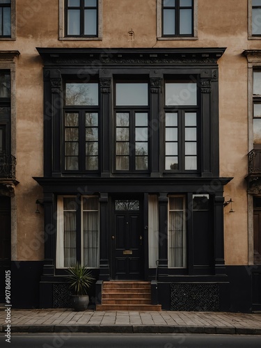 vintage black theme house with square windows portrait background © Alteisen Riese