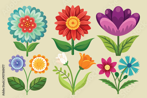 Wallpaper Mural Colorful Floral Illustration with Various Flower Types Torontodigital.ca