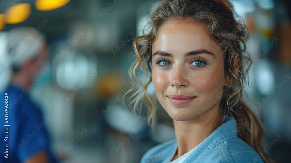 A young woman with curly hair smiles warmly in a professional setting, showcasing a friendly and welcoming demeanor. A young woman with curly hair smiles warmly in a professional setting, showcasing a friendly and welcoming demeanor.