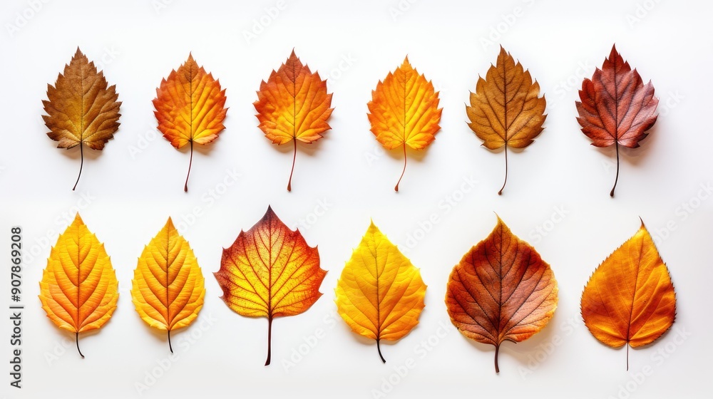 Obraz premium Fallen autumn leaves on white background