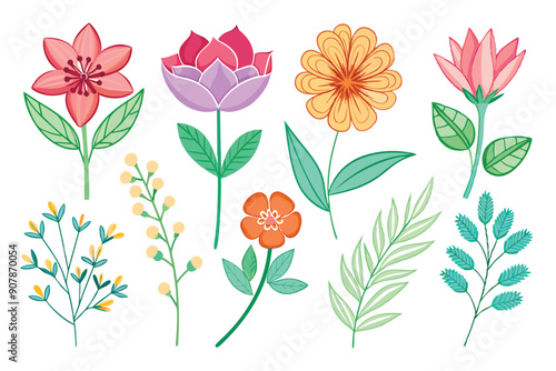 Wallpaper Mural Collection of Colorful Flowers and Green Leaves Torontodigital.ca