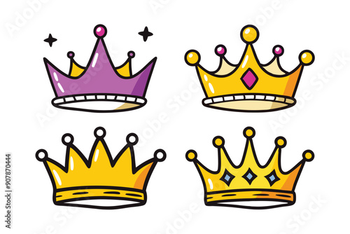 Hand-drawn Cartoon Crowns with Different Designs