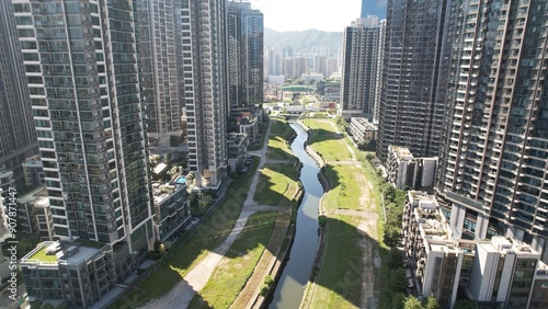 Photography the scenery of dense housing in Hong Kong, new developing area in Kai Tak