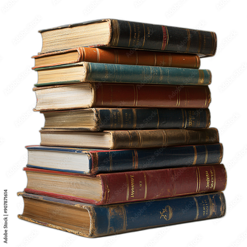 Knowledge Tower: Stack of Books on Cut Out White Background Knowledge Tower: Stack of Books on Cut Out White Background