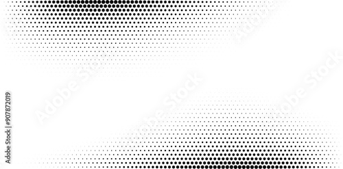Dot grid pattern vector illustration. Simple black white point background with small and large polka dots. Abstract futuristic dotted mesh with gradient effect. Geometric minimal digital design.