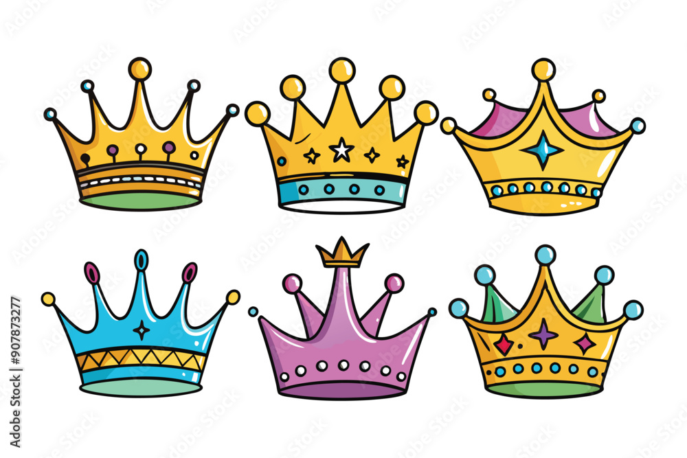 Colorful Cartoon Crowns with Various Designs Colorful Cartoon Crowns with Various Designs