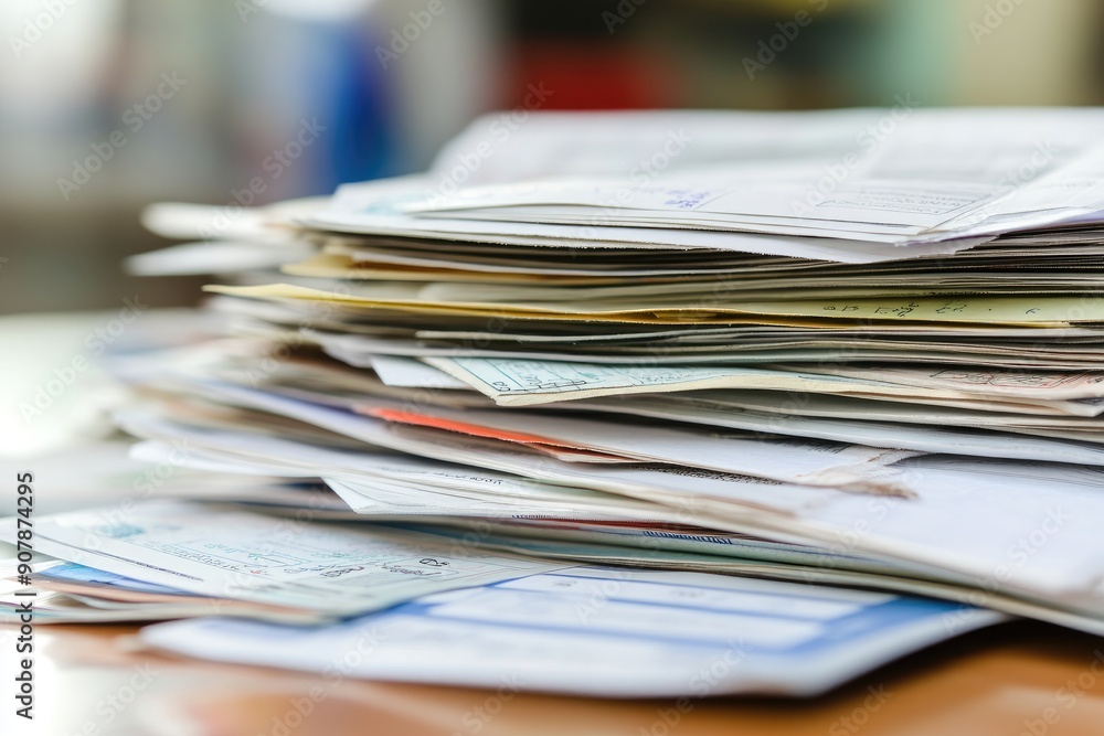 A Large Stack of Paperwork on a Table A Large Stack of Paperwork on a Table