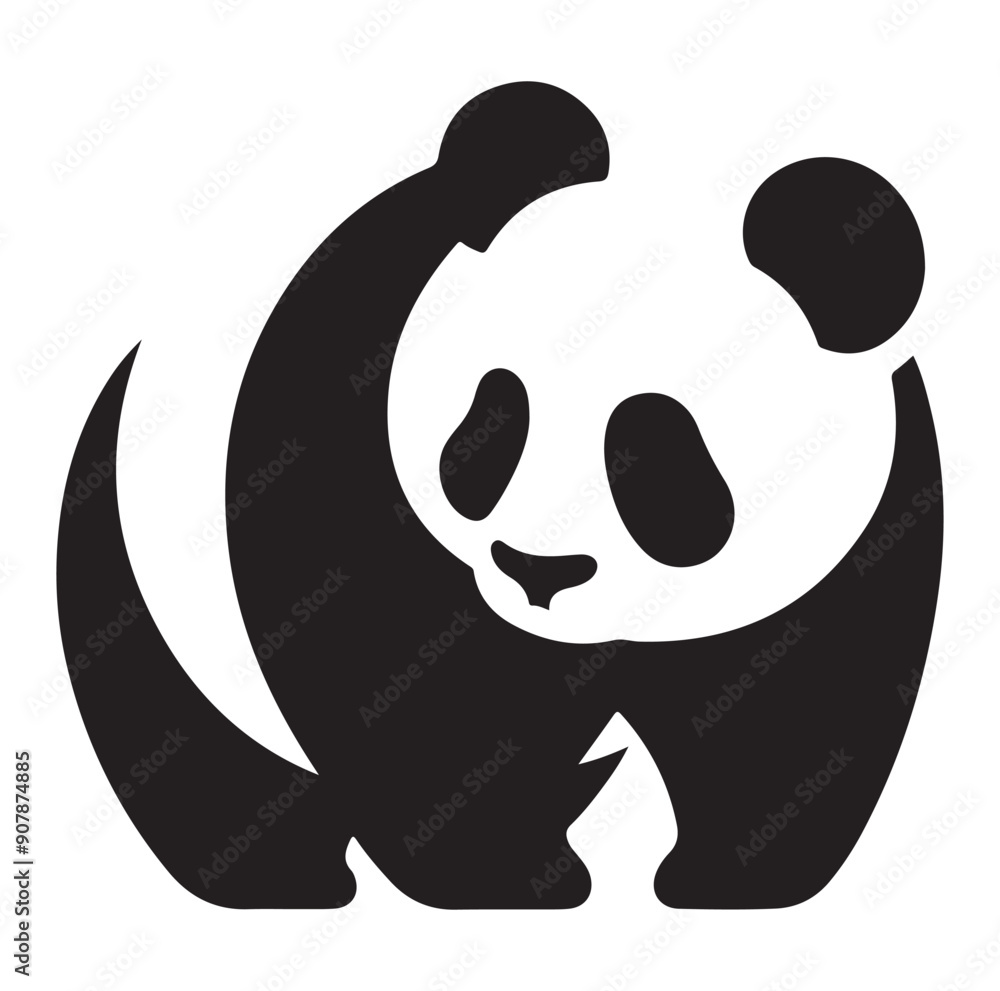 Minimal panda silhouette vector icon on a white background. Minimal panda silhouette vector icon on a white background.