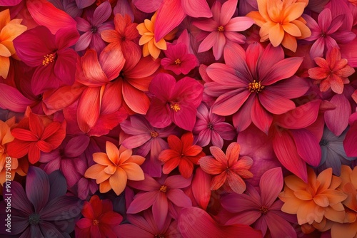 Wallpaper Mural Vibrant Red, Pink, and Orange Flower Arrangement Torontodigital.ca